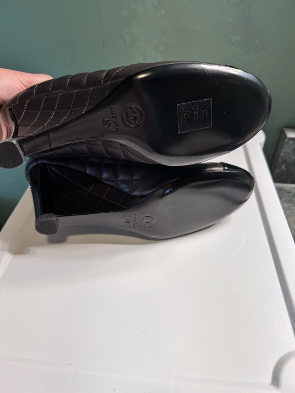 CHANEL Quilted Brown wedge Leather Ankle Booties with Black Patent Cap Toe - Picture 4 of 4